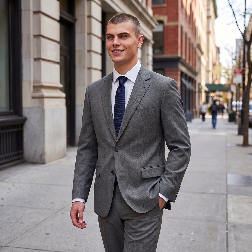 Brooks Brothers 346 Mens Grey Herringbone Wool Stretch Suit 44L 45L W36 L30